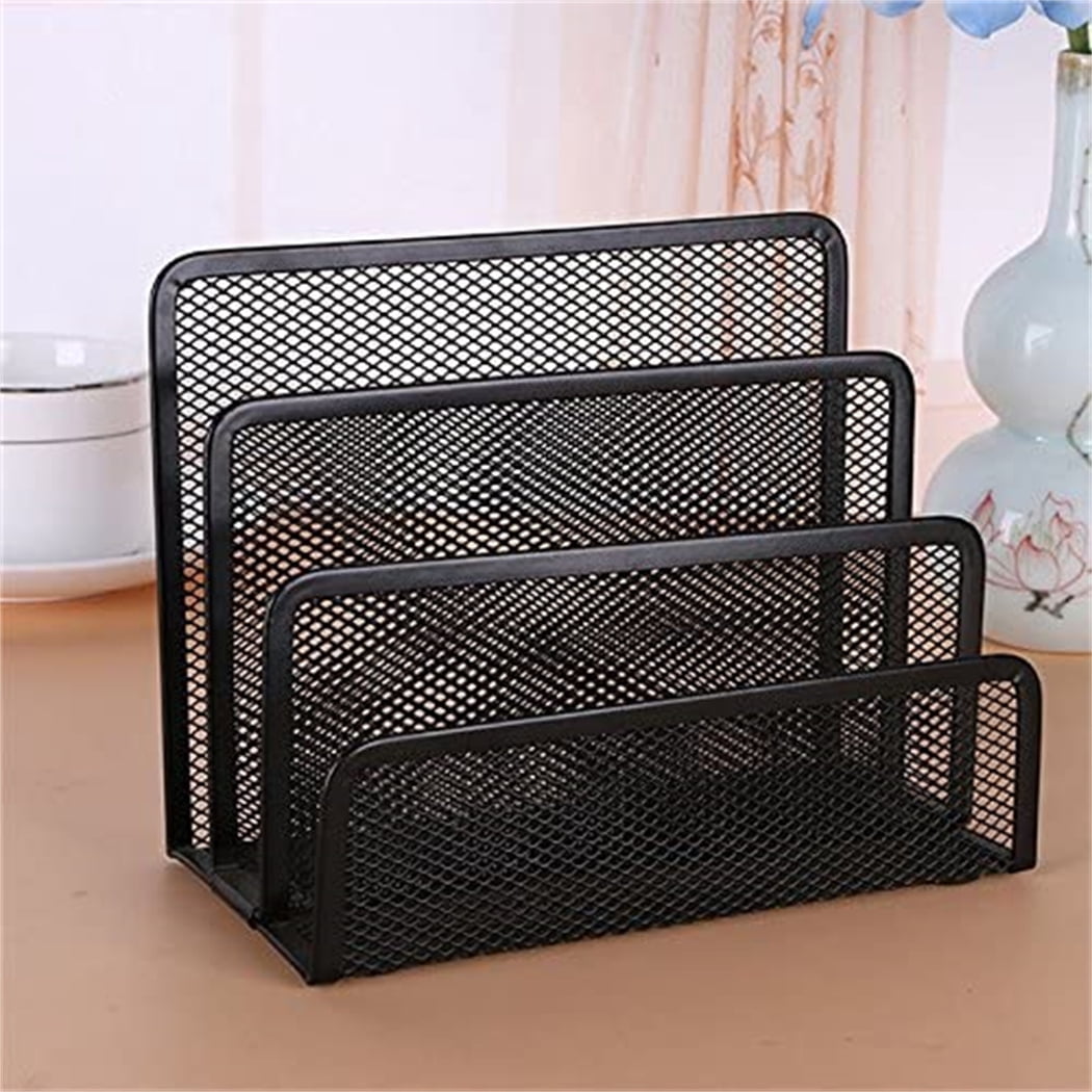 Desk Mail Organizer, Kvago 2 Pack File Holder Letter Sorter with 3 Vertical Upright Metal Mesh Compartments Document, Filing, Folders, Mail, - Image 3