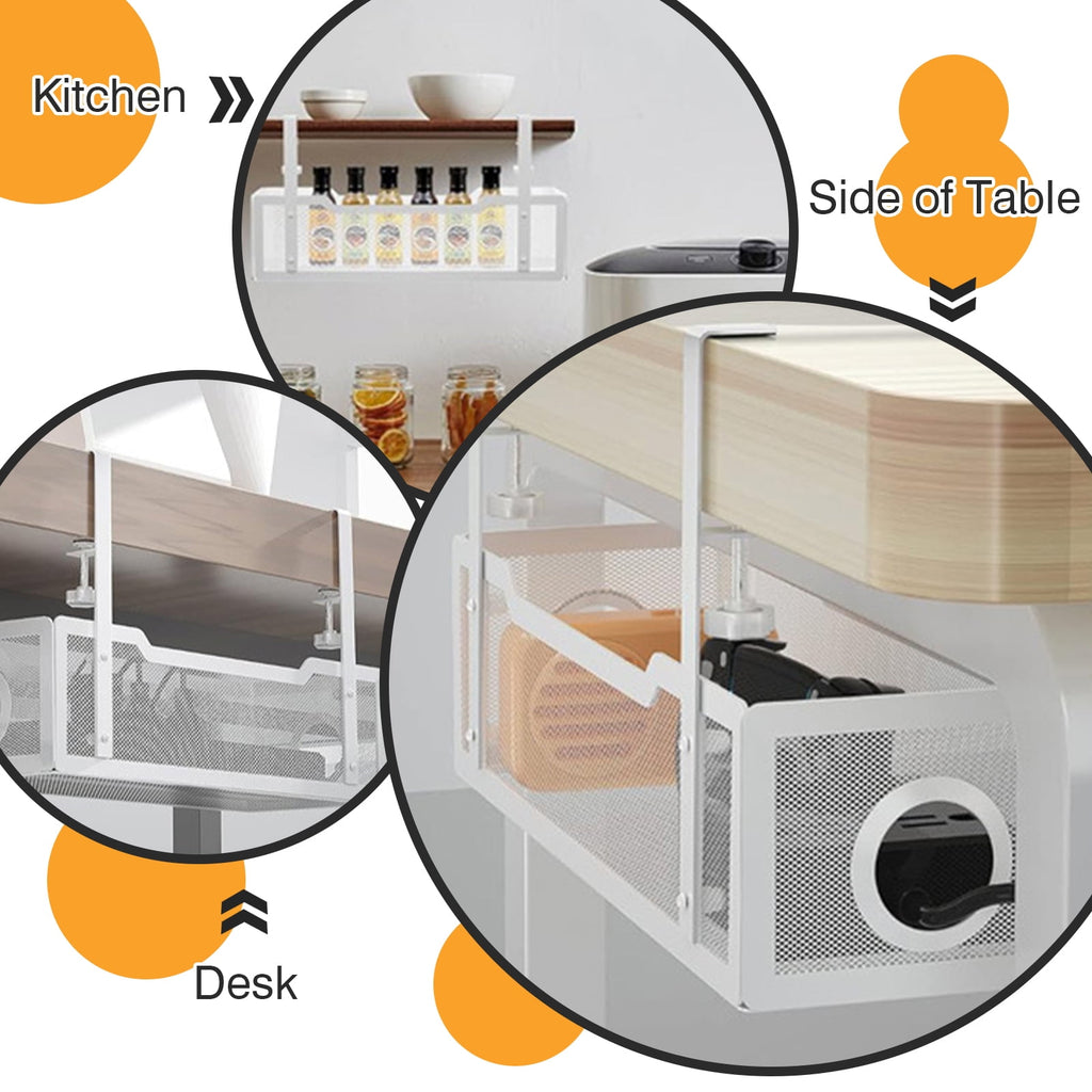 Under Desk Cable Management, Wire Organizer Box with Clamp No Drill for Office, Home(White) - Image 4