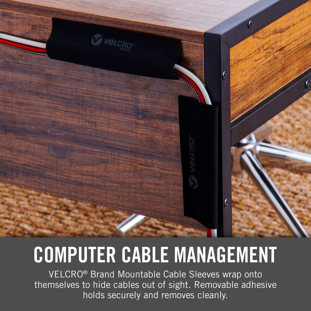 VELCRO Brand Cable Sleeve | Cord Management Mounts on Walls, Desk or Entertainment Center | Removable Adhesive is Damage Free | 8in Black, 2 - Image 5