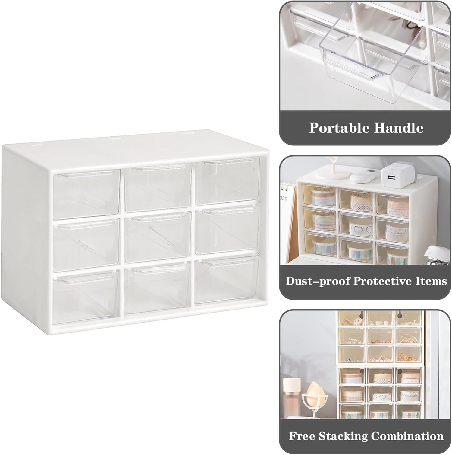 Small Drawer Organizer for Desk, Mini Plastic Desktop Organizer with 9 Clear Drawers,Desktop Storage Drawers Cabinet ... - Image 5