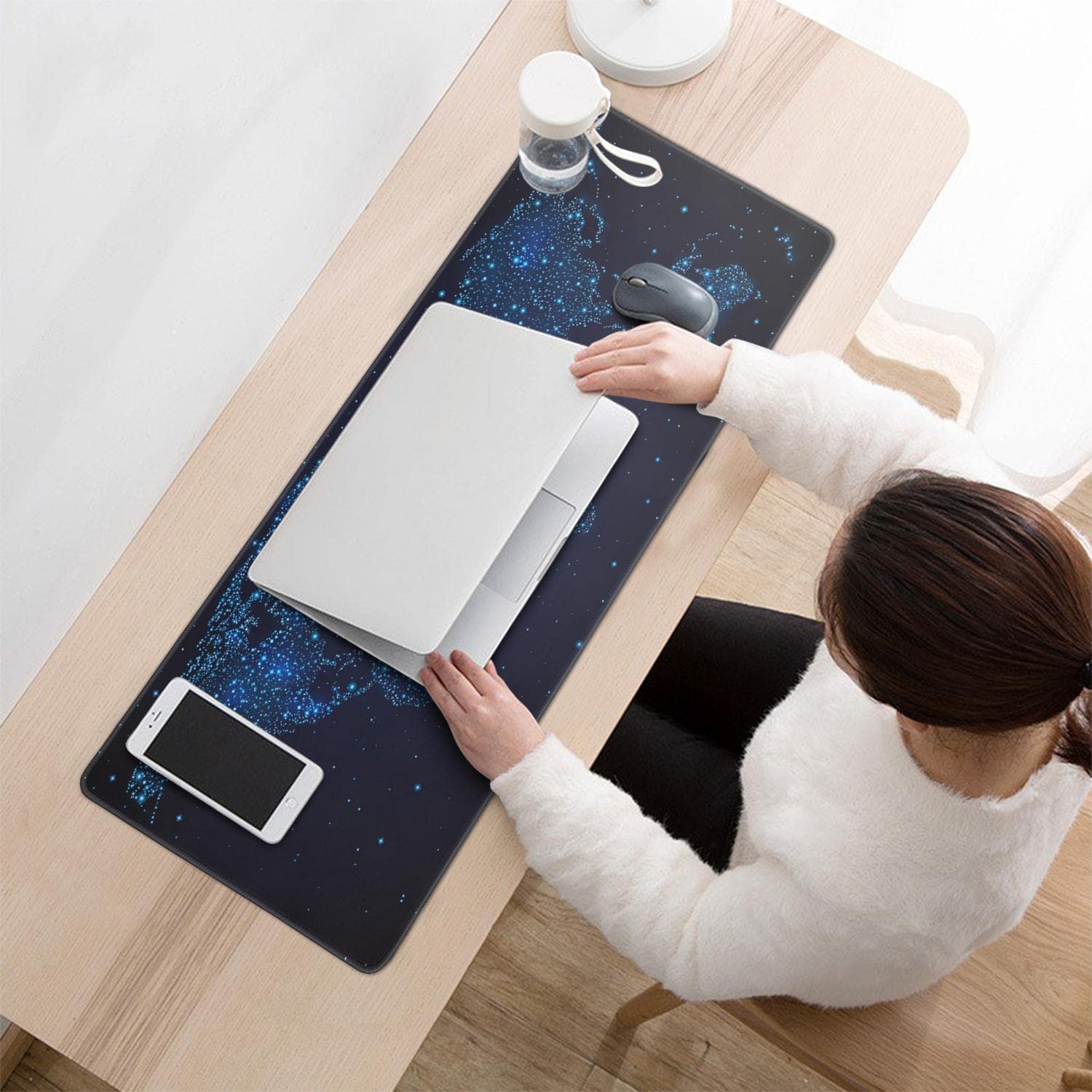 Stars World map Mouse pad (31.5x11.8 in) Extended Gaming Mousepad Non-Slip Rubber Base Desk mat for Desktop with Stit... - Image 3