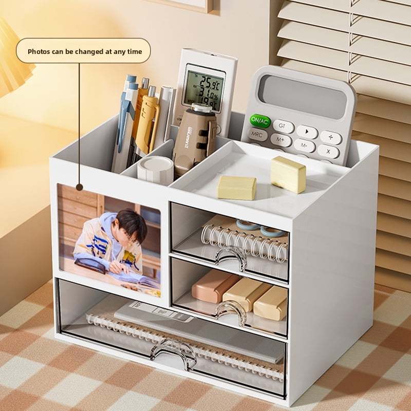 Desk Organizer Box, White Rectangular ABS Plastic, 3 Drawers, 8 Compartments, Office Storage, 8.185.626.1 in - Image 2