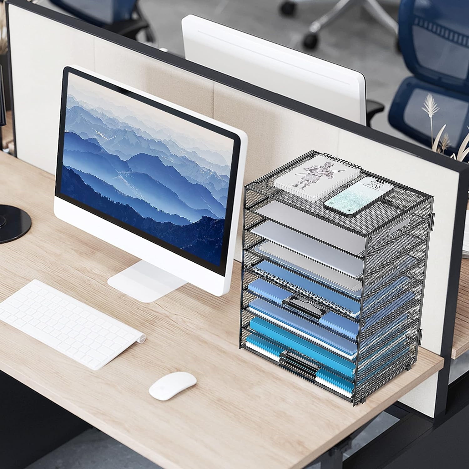 9-Tier desktop Paper Letter Tray Desk Organizer with Handles for Office ,Black - Image 5