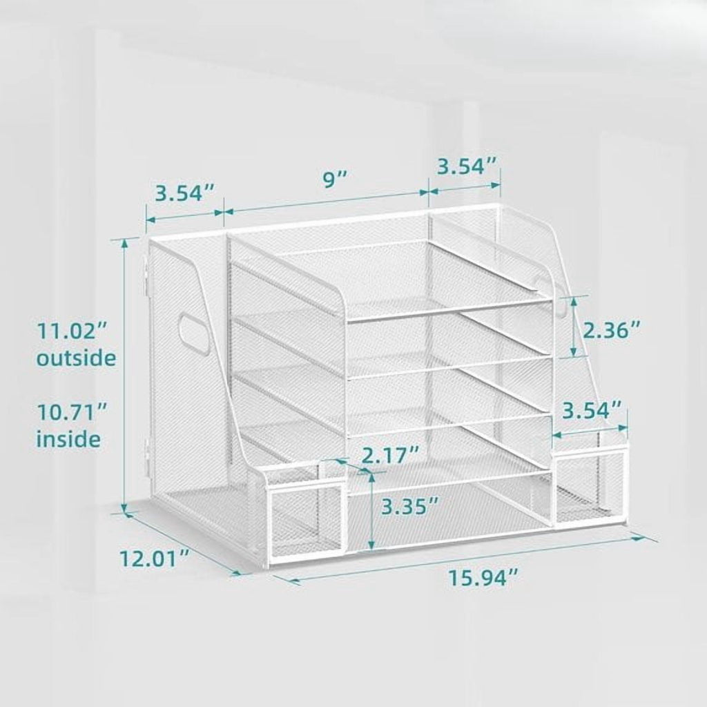 5-Tier Desk Organizer with File Holder, Mesh Paper Letter Tray Organizer with Magazine Holder, Desktop Organizer and ... - Image 2