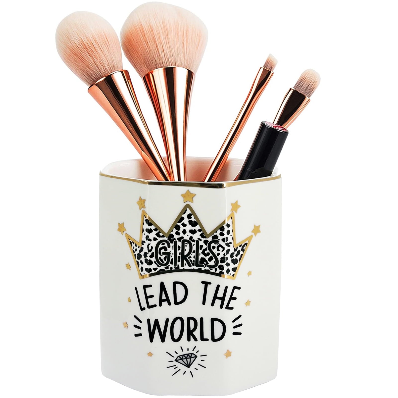Shiny Ceramic Pen Holder Stand Cup Pencil Organizer Makeup Brush Holders for Home Office Desk Gold Crown - Image 2