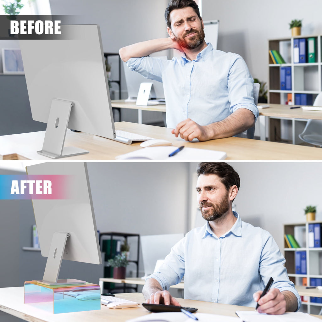 NiHome Iridescent Acrylic Computer Monitor Stand, Acrylic Laptop/PC/Desktop Stand Riser for Desk, Durable, Ergonomic Design, Space Saving fo - Image 3