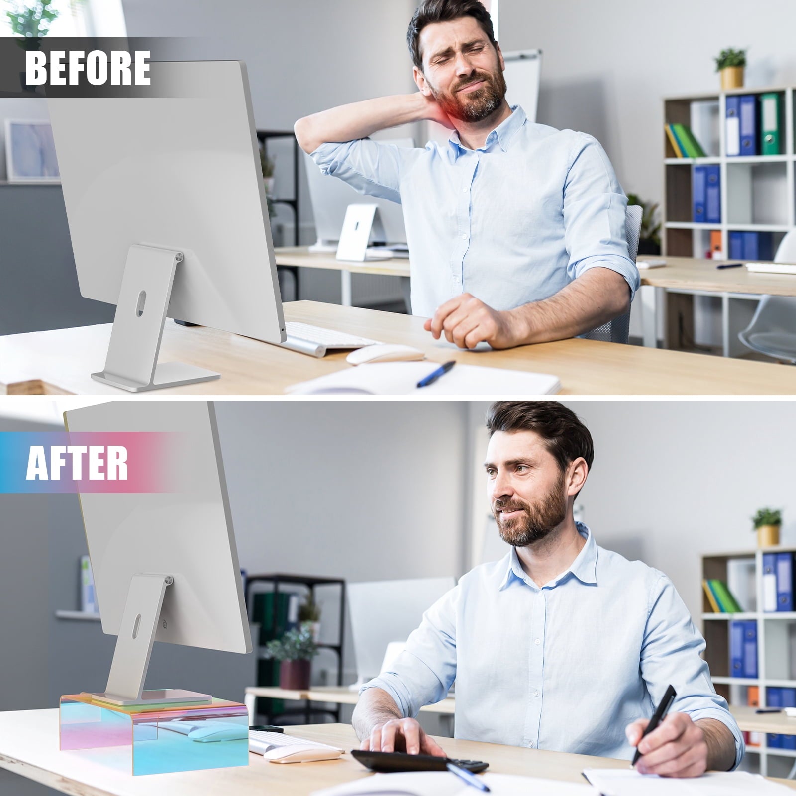 NiHome Iridescent Acrylic Computer Monitor Stand, Acrylic Laptop/PC/Desktop Stand Riser for Desk, Durable, Ergonomic Design, Space Saving fo - Image 3