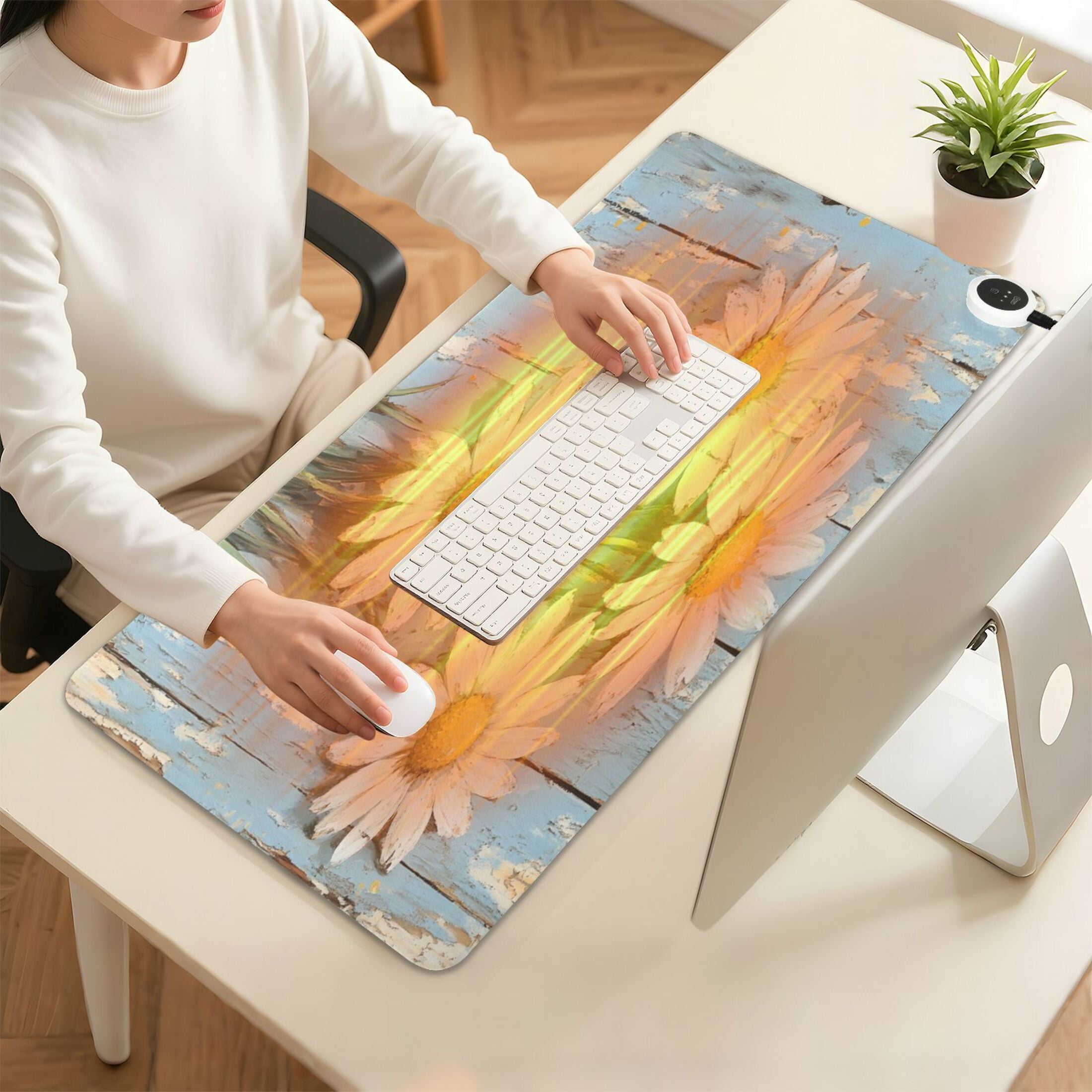 Wobogo Elegant Daisy Heated Mouse Pad Extra-Large Desk Mat With 3 Heating Levels and 3-hour Auto Shut-Off Protection ... - Image 3