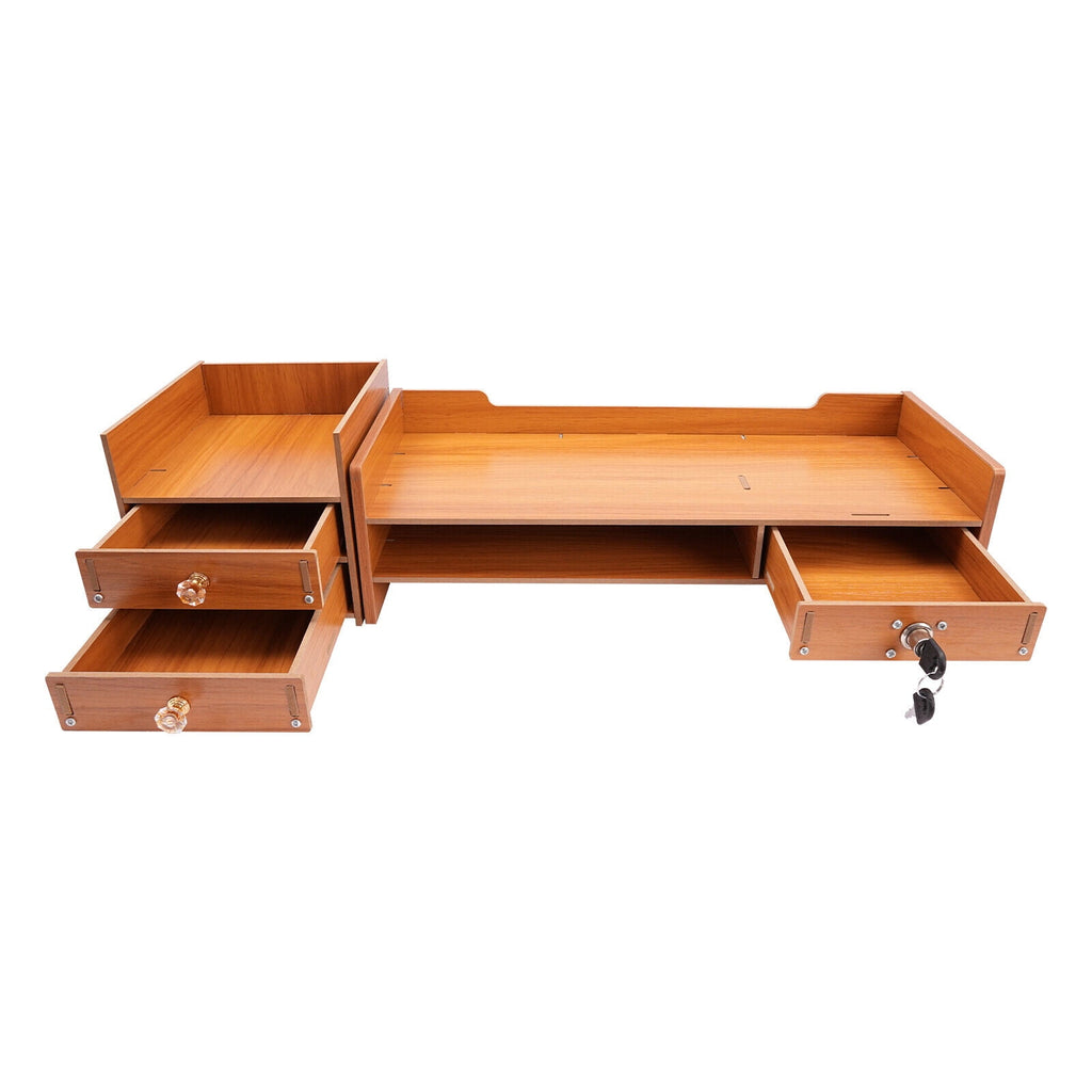 Wooden Desk Organizer with Drawers Office Supplies Computer Desktop Tabletop - Image 5
