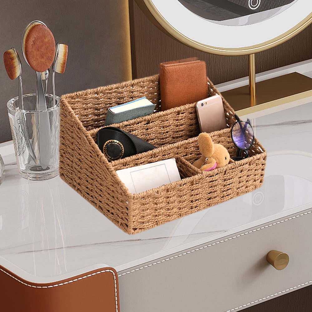 Woven Mail Organizer Basket, 12.6 Inch Countertop Mail Organizer for Bills and Pens, Farmhouse Desk Storage and Acces... - Image 3