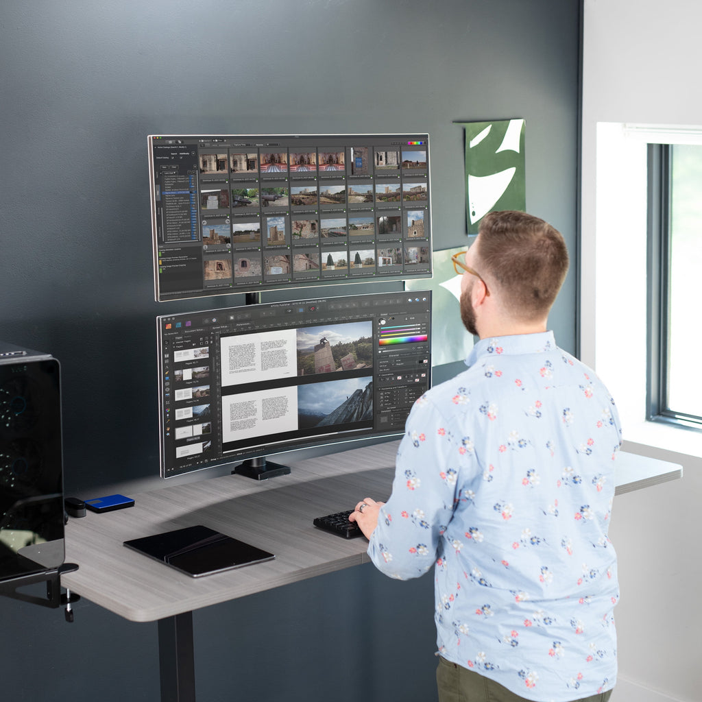 Ultra Wide Dual Monitor Mount, Tall Stand, Fits up to 43" Computer Screens - Image 5