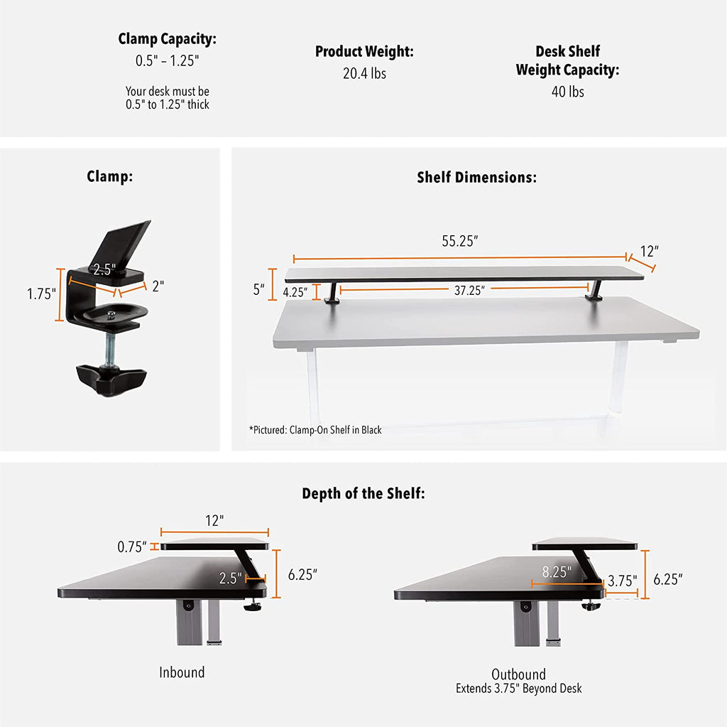 55 Inch Clamp On Desk Shelf | Large Monitor Riser Supports 3 Screens for Extra Storage | Ergonomic Monitor Stand Secu... - Image 6