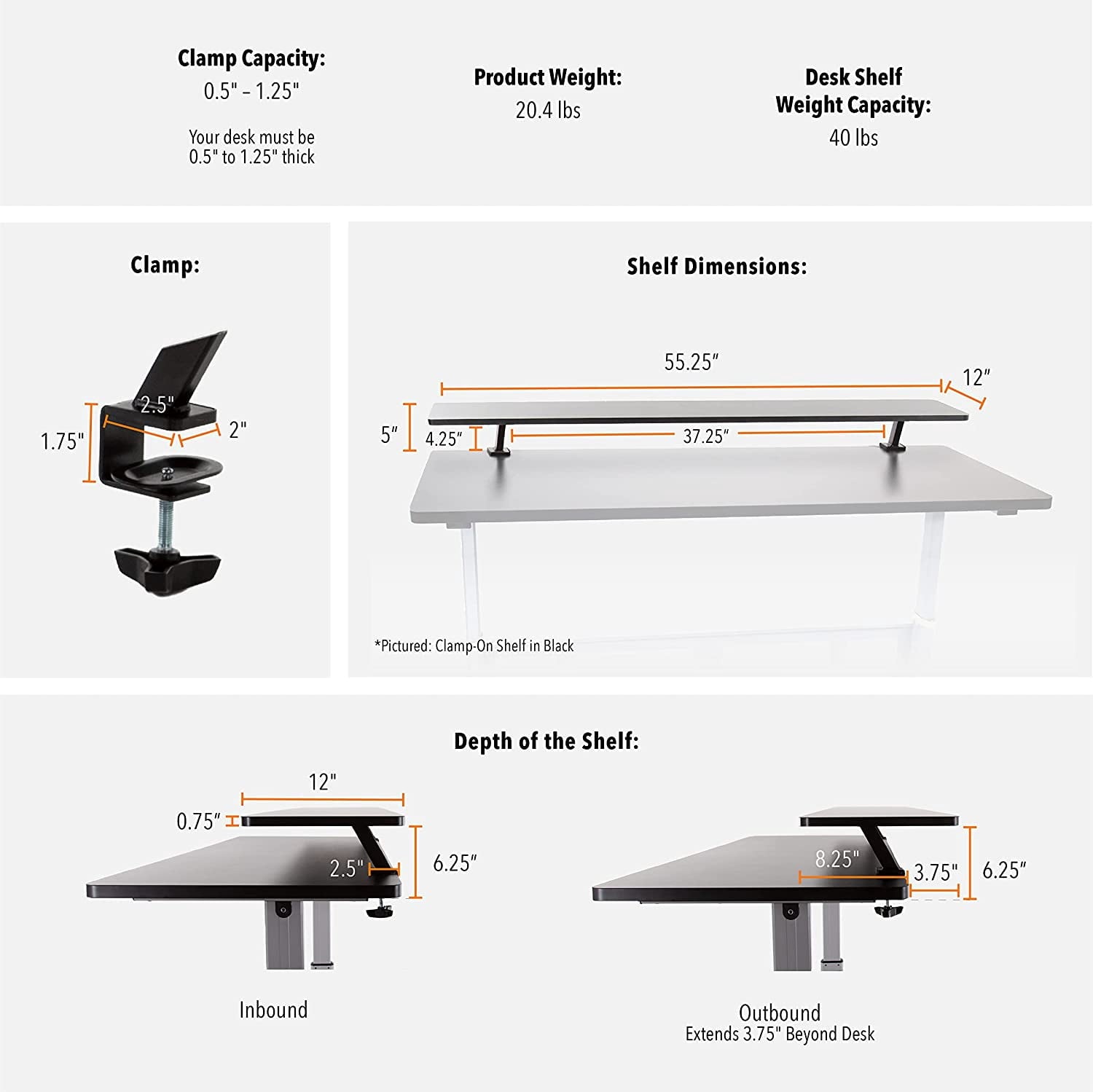 55 Inch Clamp On Desk Shelf | Large Monitor Riser Supports 3 Screens for Extra Storage | Ergonomic Monitor Stand Secu... - Image 6