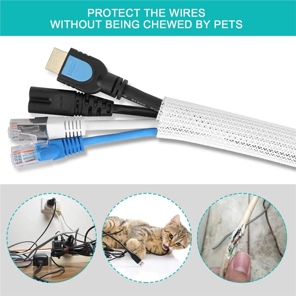 White Cable Sleeve, Cable Organizer For Desk PC TV Computer, Wire Protector Cable Wrap Cover, Cord Management F - Image 2
