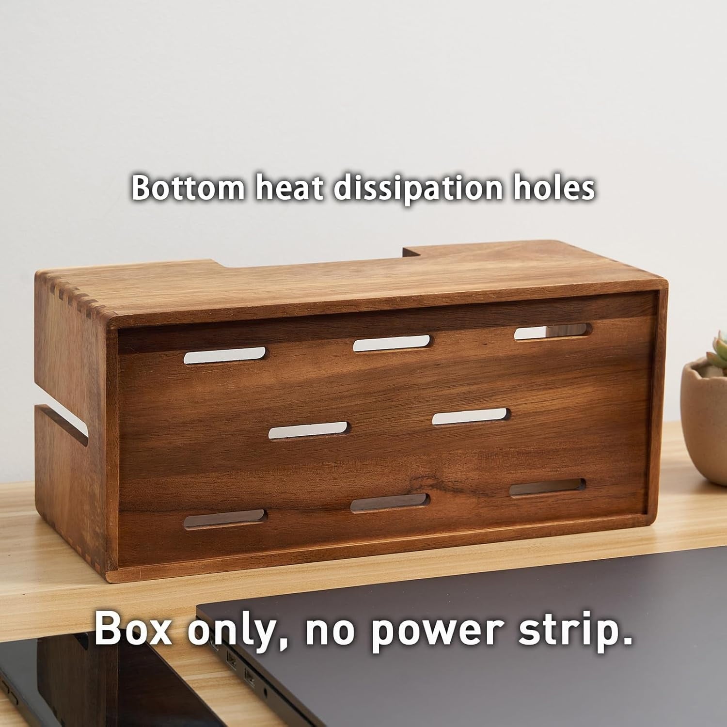 2 Pcs Acacia Wood Cable Management Box, Wooden Cord Hider & Organizer for Power Strip, Electrical Hiding, TV Wires, D... - Image 4