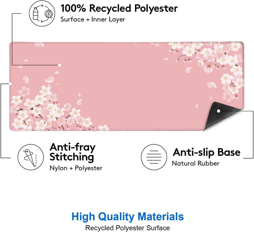 Pink Japanese Desk Mat, Cherry Blossom Large Gaming Mouse Pad, Non-Slip Rubber Base Mousepad Desk Decor for Women, De... - Image 3