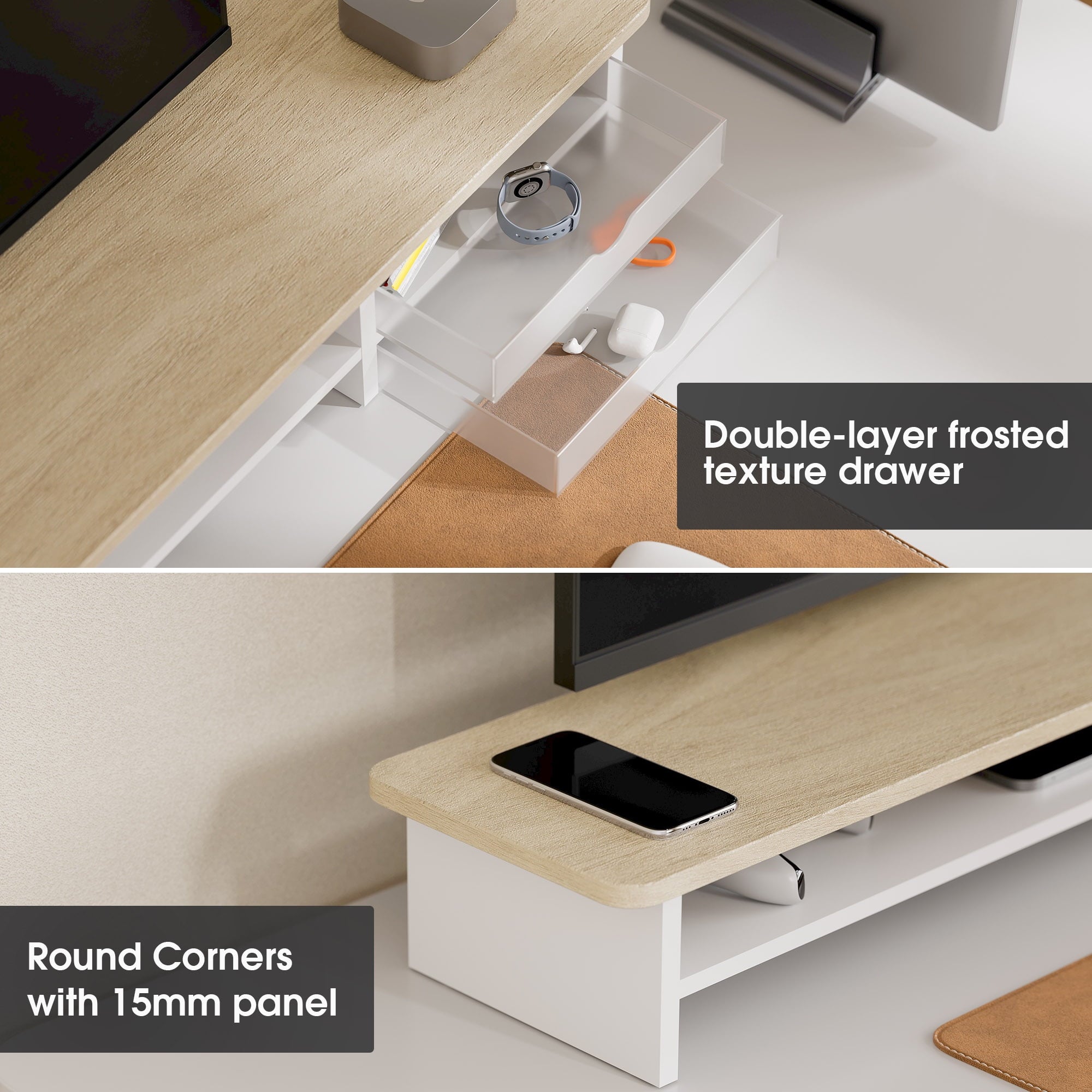 Fenge Monitor Stand, Dual Monitor Riser, 42.5inch Large Desk Computer Monitor Stand Riser with Drawer - Image 6