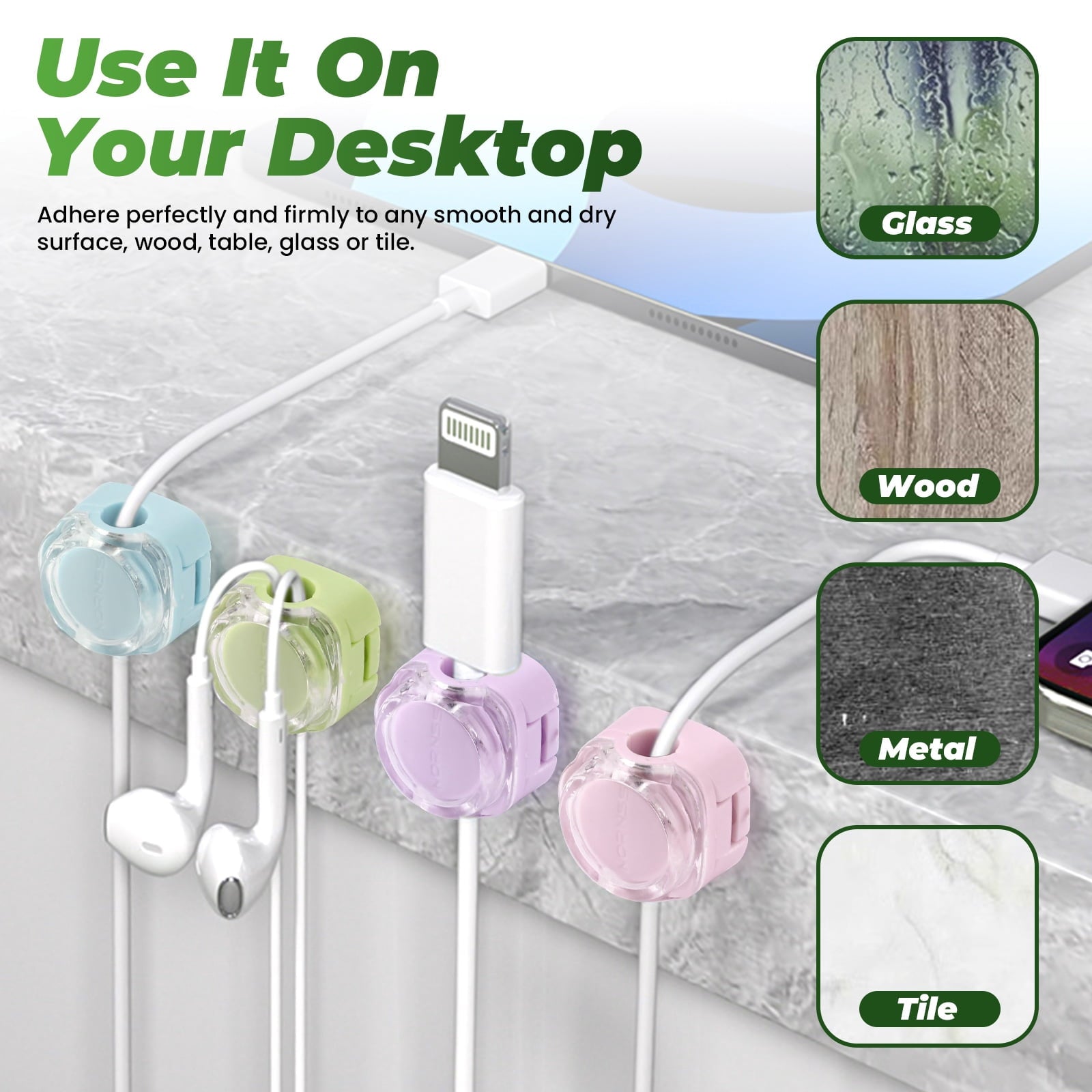 Sekonow 6 Pack Magnetic Cable Clips, Cord Organizer Holder Strong Adhesive Cable Management Wire Keeper for Desk Nightstand Office Car Phone - Image 4