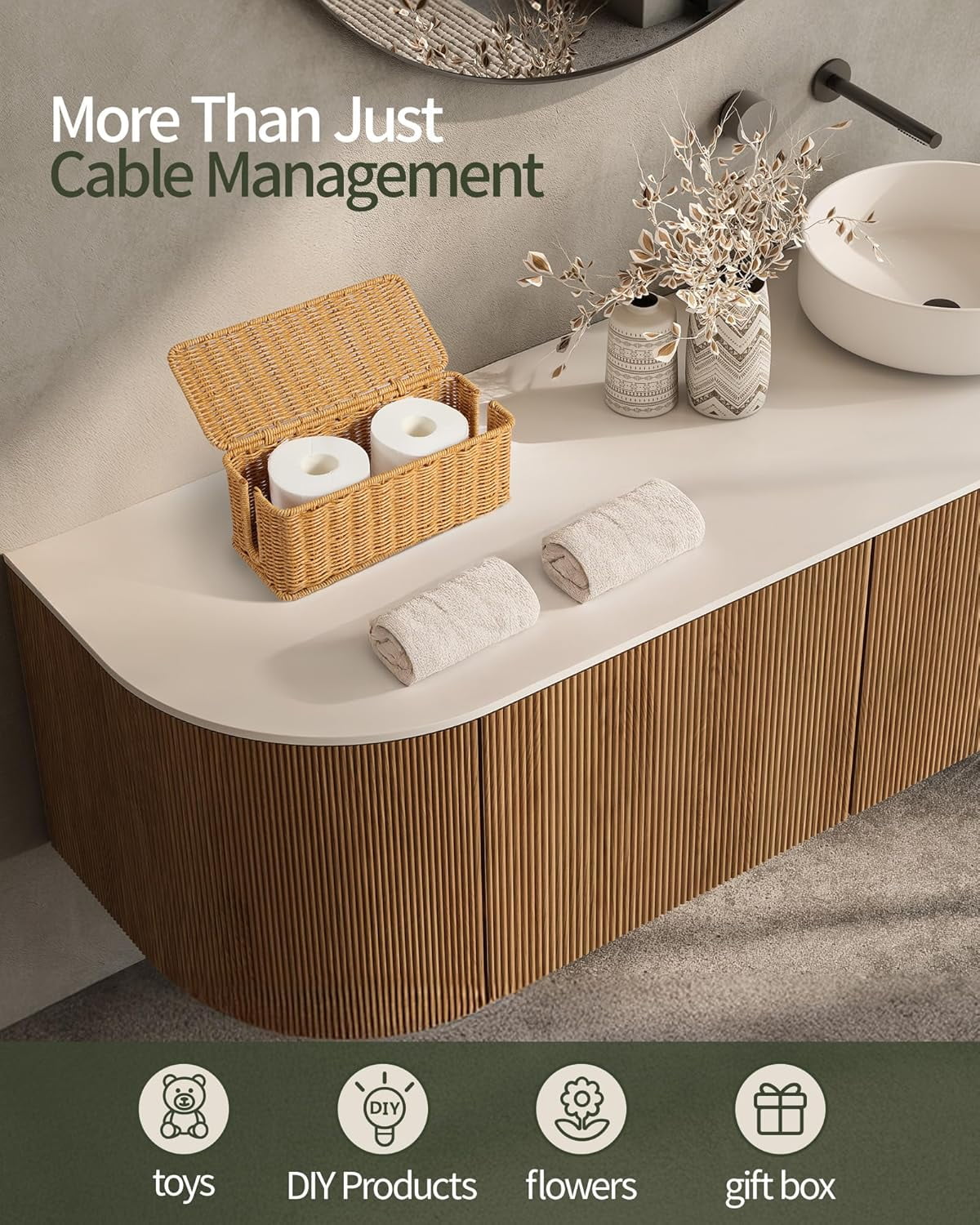 Cable Management Box, Handwoven Rattan Style Cord Organizer Box for Power Strips - Image 6