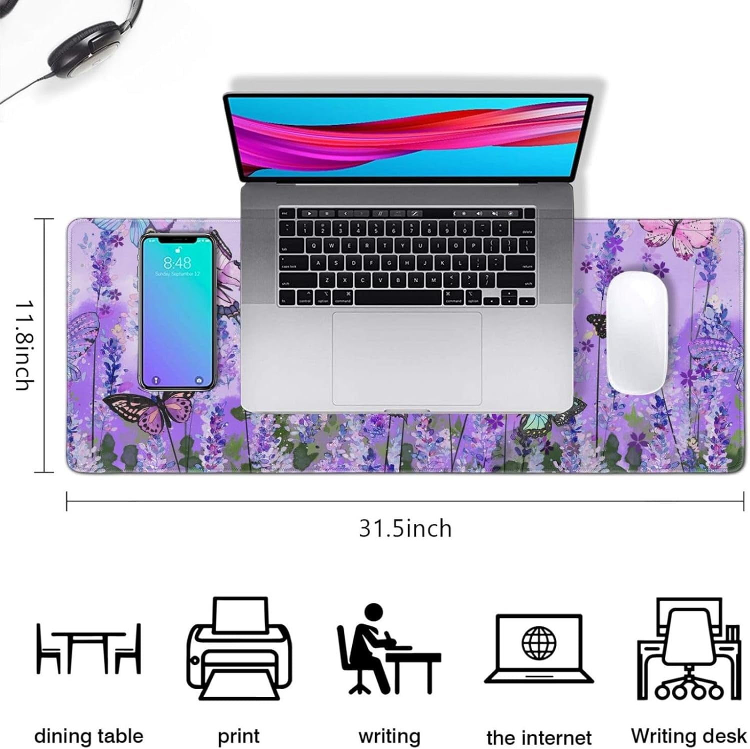 Butterfly Large Purple Desk Mat for Desktop - Office Desk Pad and Computer Desk Mat - Image 5