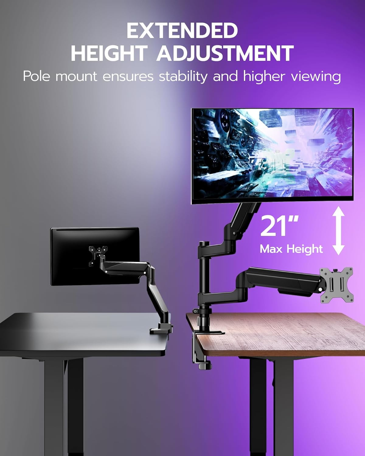 ARES WING Single Monitor Arm Desk Mount for 17"-40" Ultrawide Screens, Heavy Duty Adjustable Monitor Mount Holds up to 26.4 lb, Gas Spring C - Image 5