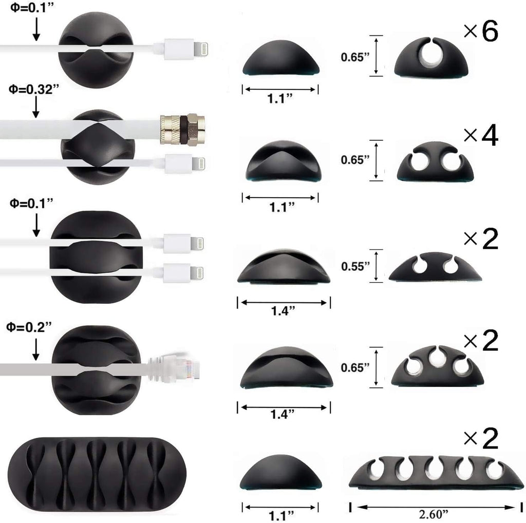 16 Pack Black Self Adhesive Cord Holder, Ideal Management Cord Organizer Wire Keeper for Desk, Nightstand, Phone Char... - Image 2