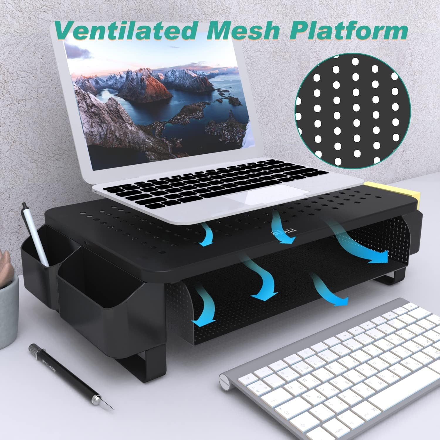 Monitor Stand Riser with Pullout Storage, Desk Organizer with Ventilation Drawer, Desktop Computer Stand with Pen Hol... - Image 2