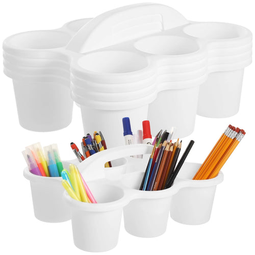 4 PCS Classroom Caddy Organizer, Plastic Desk Storage Bin with Handle, 6-Compartment Pencil Stationery Organizer, Art Supply Caddy for Class