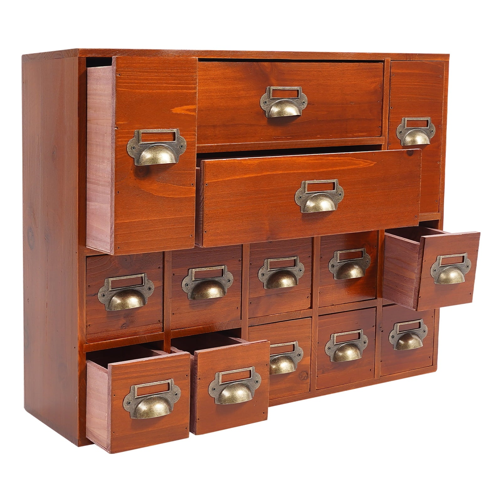 4 Desk Organizer with 14 Drawers, Wooden Apothecary Cabinet Desktop Storage Cabinet with Label Boxes, Makeup Organize...