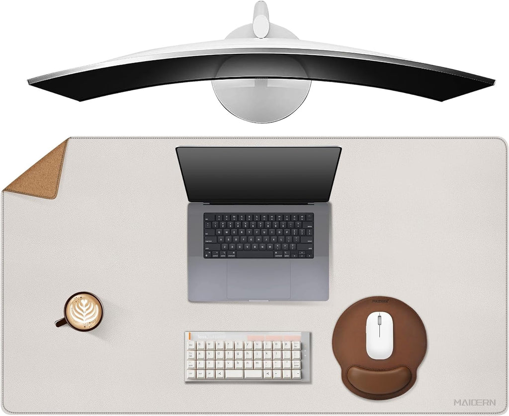 40”x 24” Desk Pad, Reversible Large Desk Mat, Cork & Large Mouse pad for Desk, Waterproof Computer Desk Pad for Gamin...