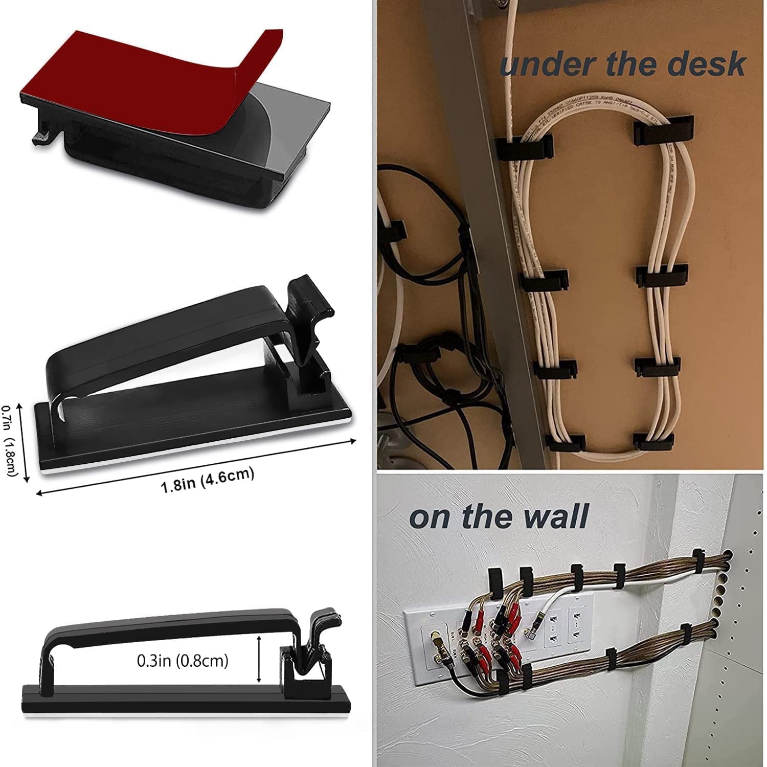 SOULWIT 50Pcs Self Adhesive Cable Management Clips, Cable Organizers Wire Clips Cord Holder for TV PC Ethernet Cable Under Desk Home Office - Image 4