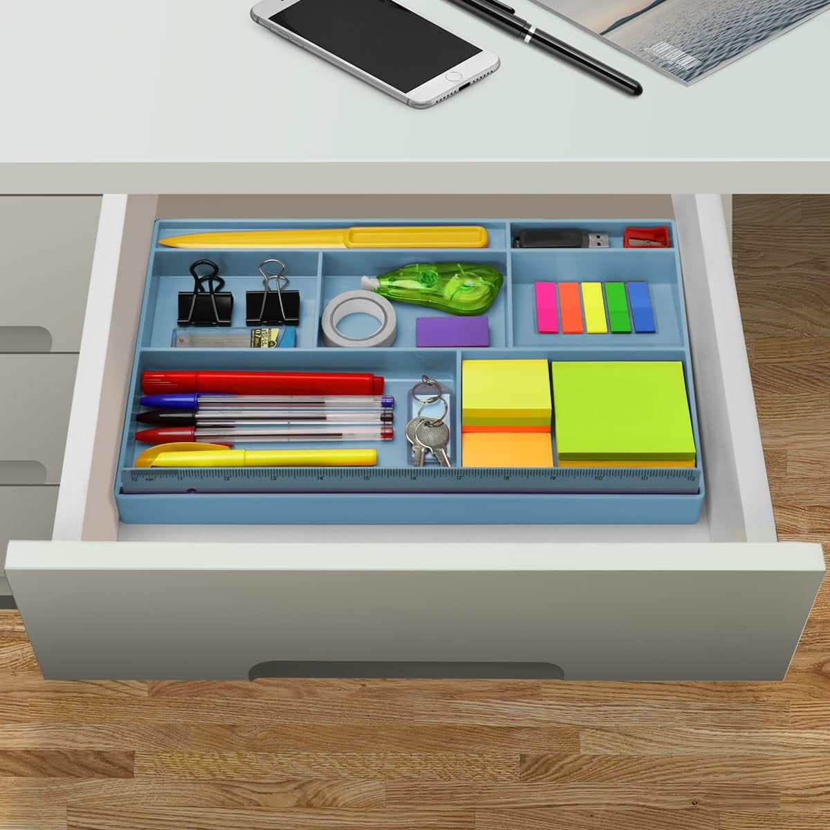 Desk Drawer Organizer Tray with 8 Compartments Multi-Purpose Bin for Office Supplies, Makeup, and Accessories Fits in... - Image 2