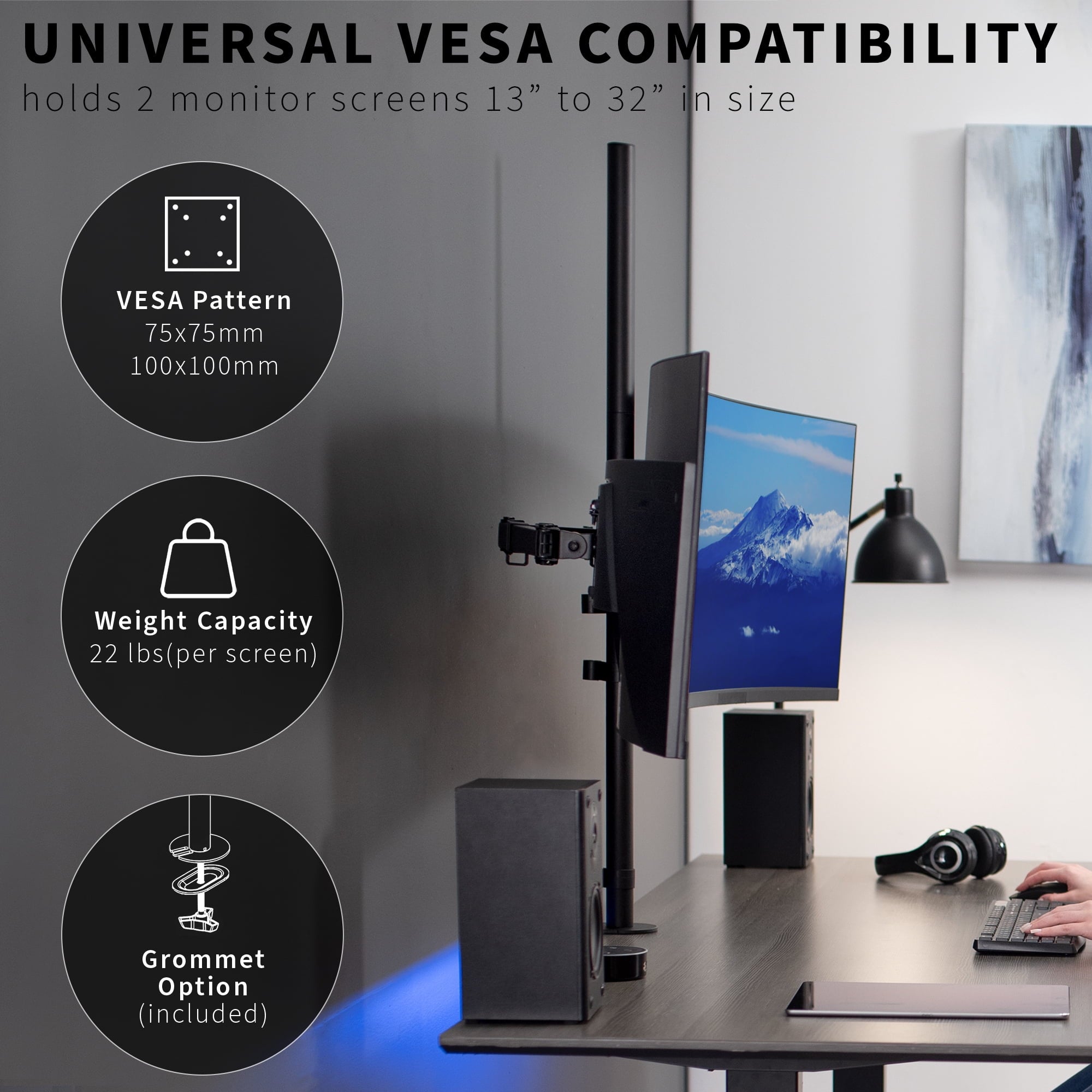 VIVO Dual Monitor Desk Mount Extra Tall Adjustable Stand for up to 32" Screens - Image 4