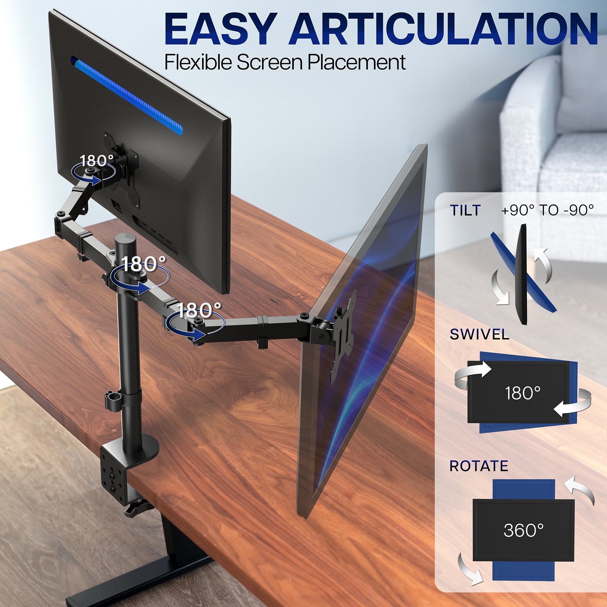 VIVO Black Dual Monitor Desk Mount Adjustable Stand, Fits Screens up to 30" - Image 3