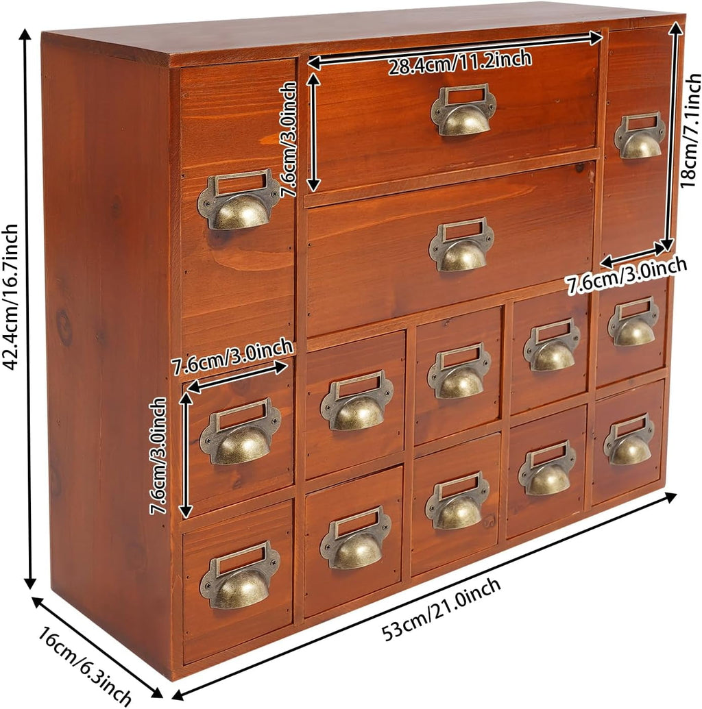 4 Desk Organizer with 14 Drawers, Wooden Apothecary Cabinet Desktop Storage Cabinet with Label Boxes, Makeup Organize... - Image 3