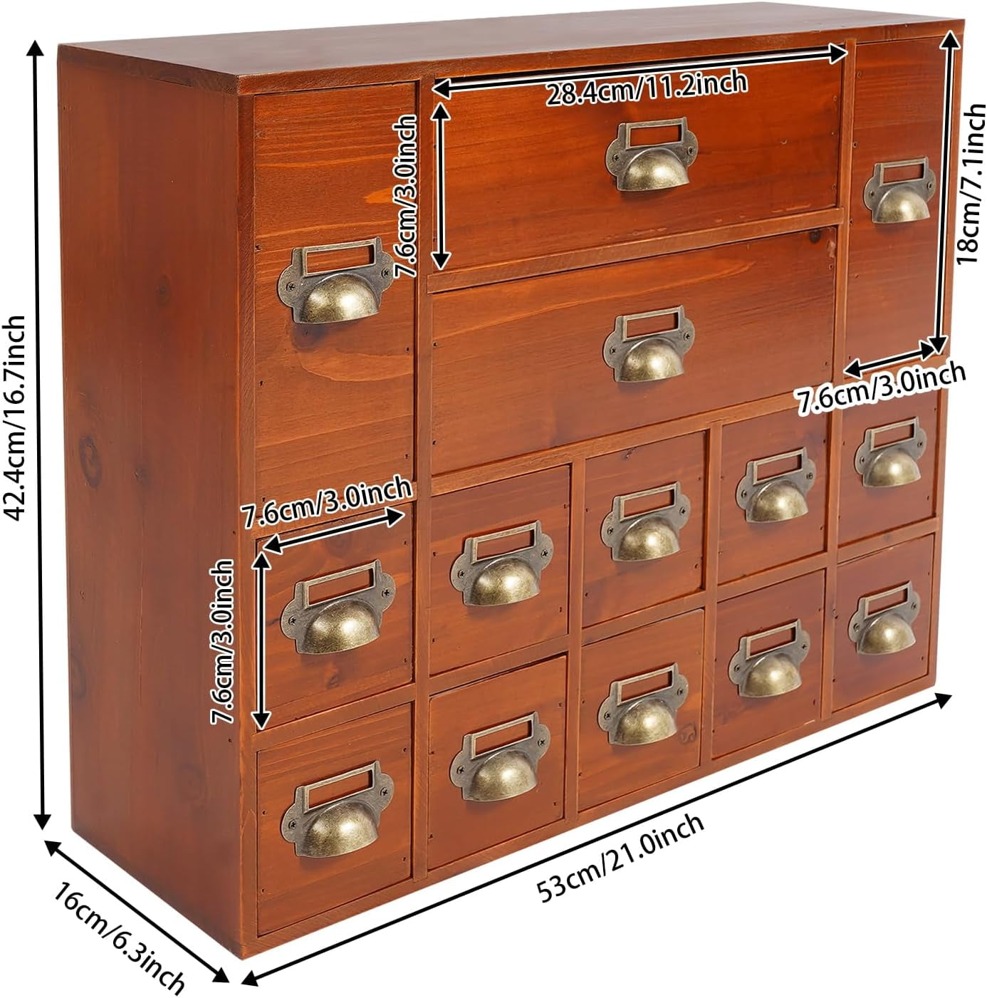 4 Desk Organizer with 14 Drawers, Wooden Apothecary Cabinet Desktop Storage Cabinet with Label Boxes, Makeup Organize... - Image 3
