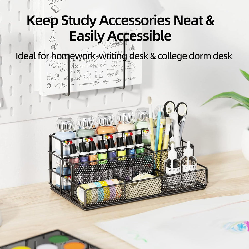 Black Desk Organizer, Mesh Office Supplies Desk Accessories, Features 7 Compartments - Black - Image 2