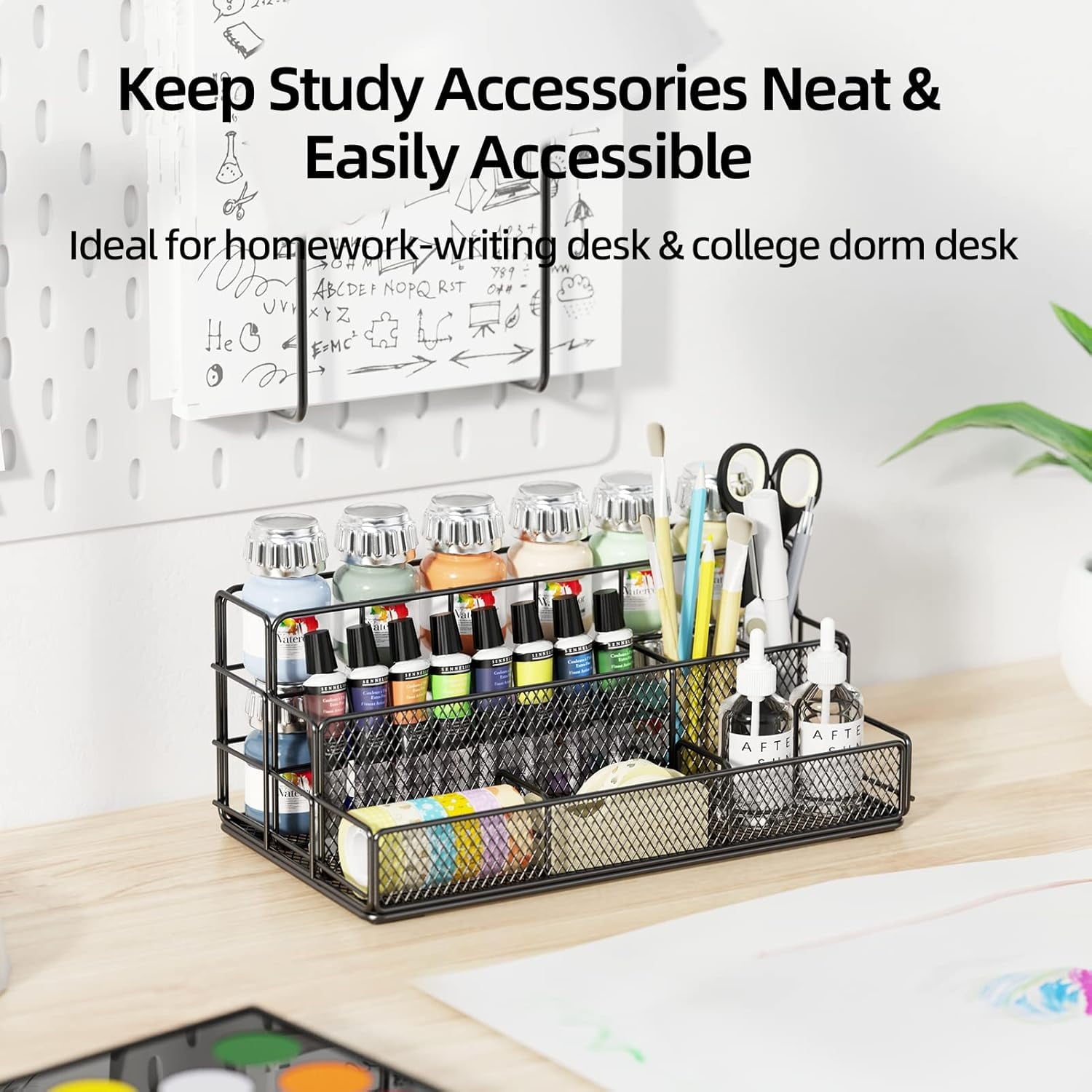 Black Desk Organizer, Mesh Office Supplies Desk Accessories, Features 7 Compartments - Black - Image 2