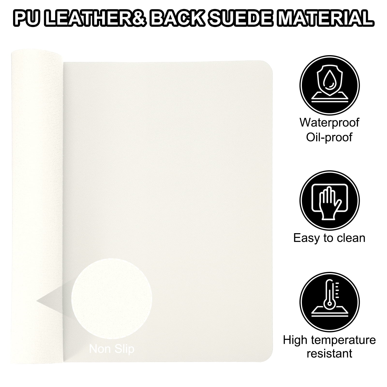 31"x15" Large Desk Mat, PU Leather Dual Side Large Desk Pad, White - Image 3