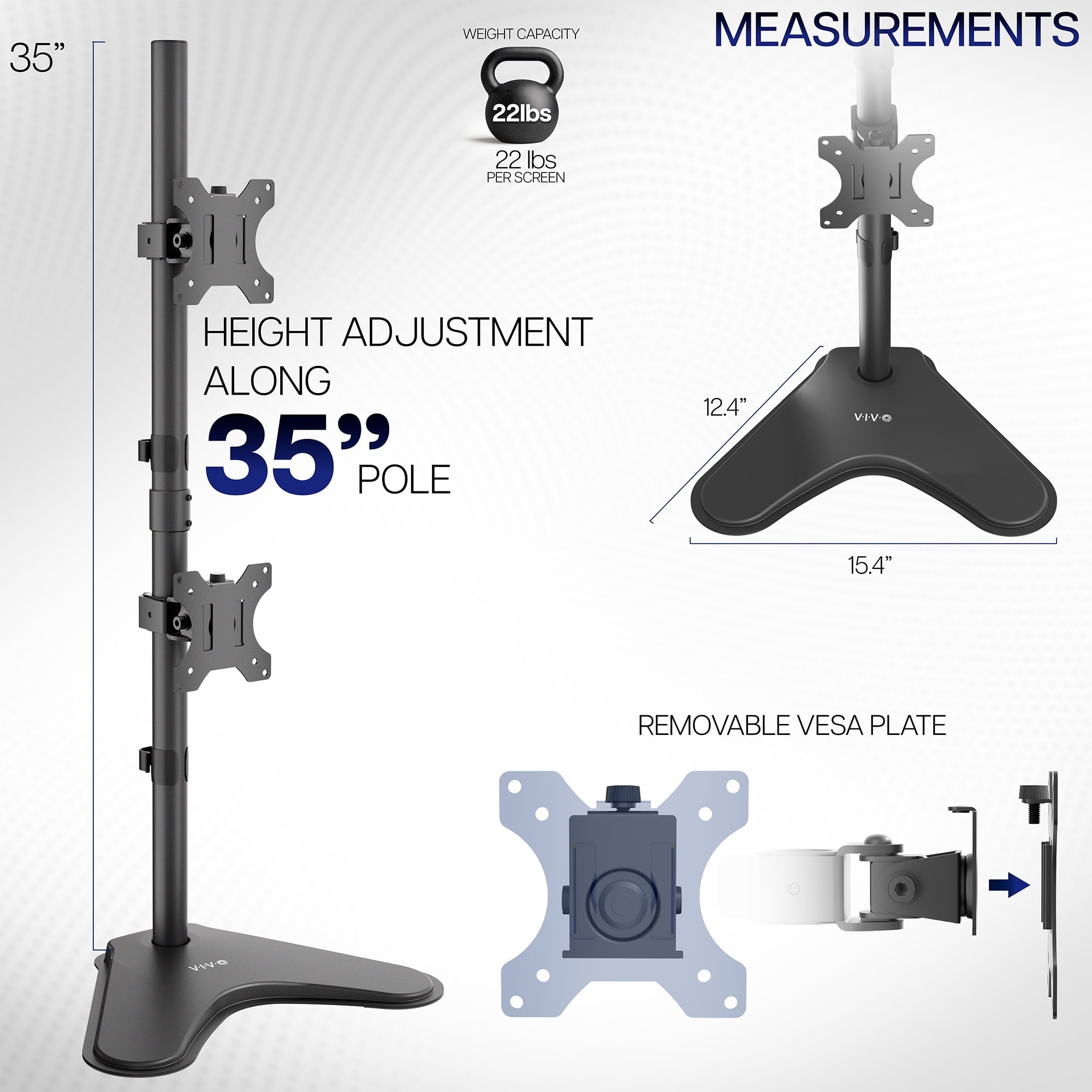 Dual LCD Monitor Vertical Stand Mount, Fits 2 Ultrawide Screens up to 34" - Image 3