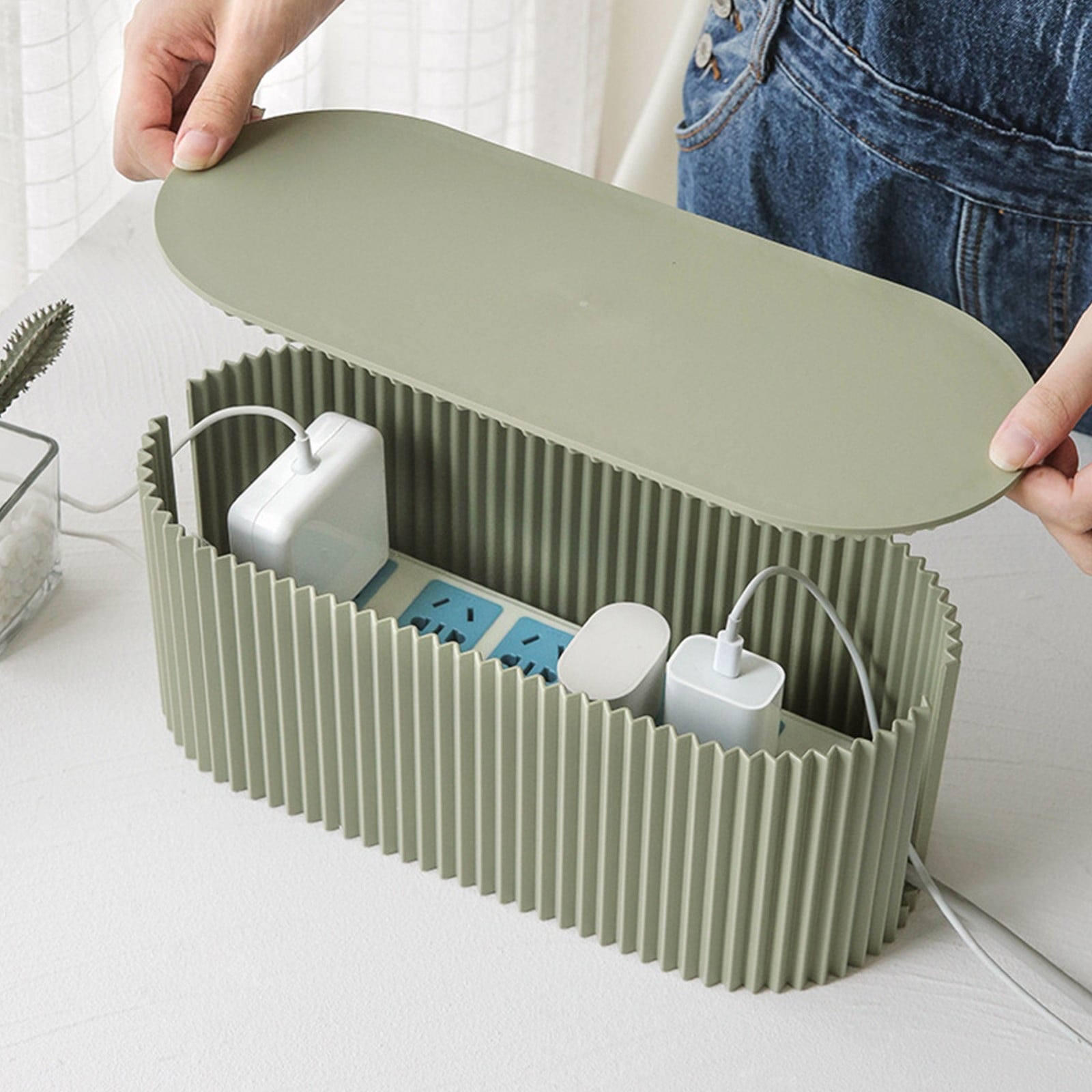 Organizer for Power Strips, Surge Protectors, Chargers, Adapters, TV Computer Wires Hider for Home/Office (Green) - Image 2