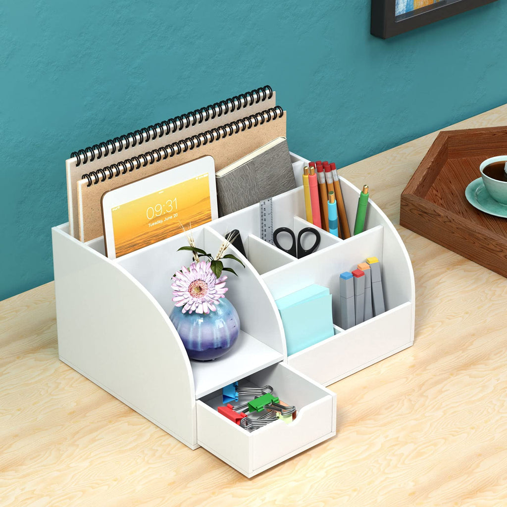 Desk Organizer Office Accessaries,Pen Organizer Storage with 8 Compartments +1 Drawer Desk, Fits for Pens, Scissors, ... - Image 2