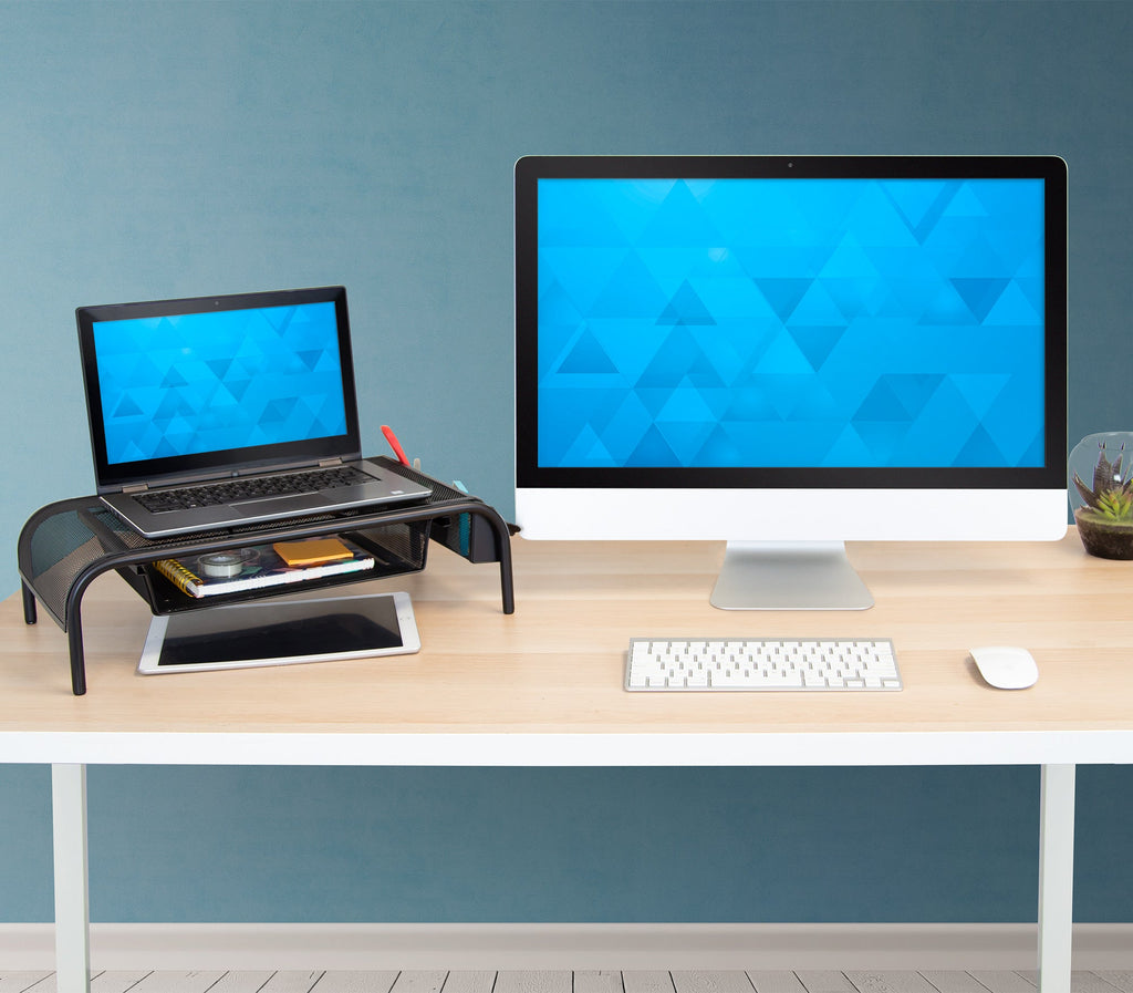 Metal Mesh Computer Monitor Stand and Riser with Pullout Drawer - Image 2