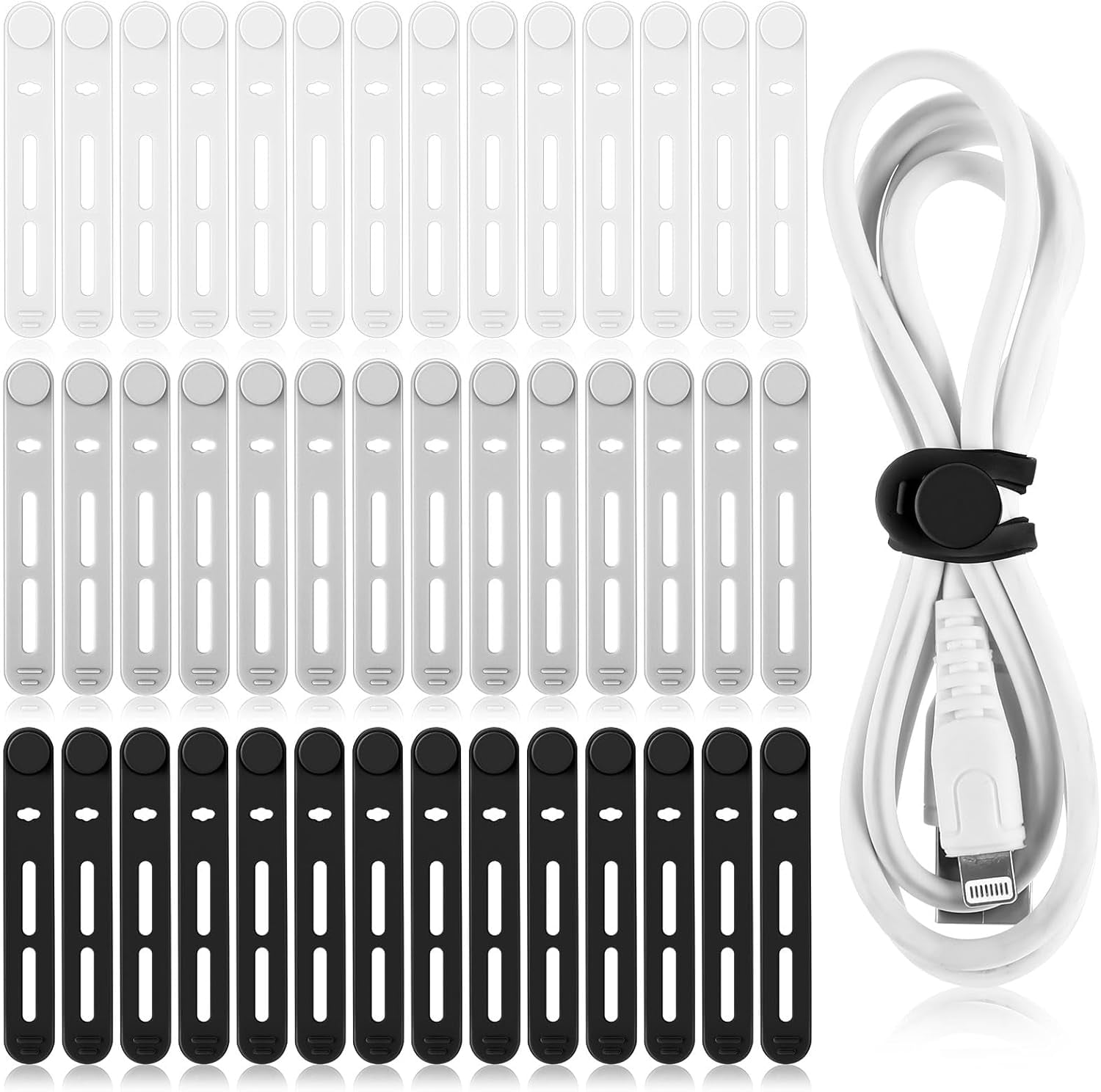 42 Pcs Silicone Cable Ties Reusable Cord Organizer Adjustable Data Cable Wraps for Earphone Phone Charger Computer Co...