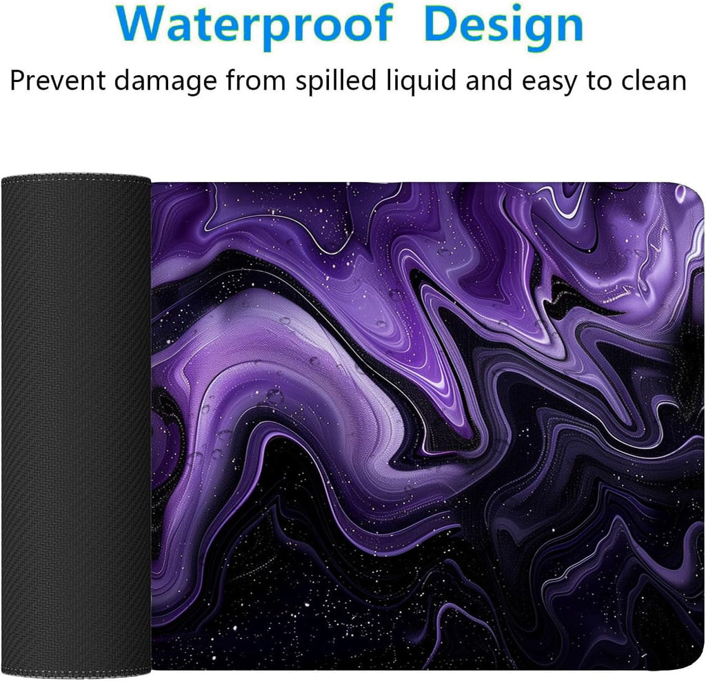 Dark Purple Ripples Desk Pad Mouse Pad Black Purple Lines Large Gaming Mouse Mat with Stitched Edges,Non-Slip Waterpr... - Image 2