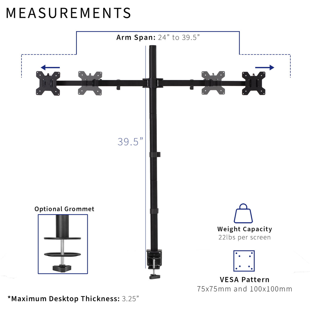 Extra Tall Telescoping Dual 27" to 38" Ultrawide Monitor Heavy Duty Desk Mount Stand - Image 6