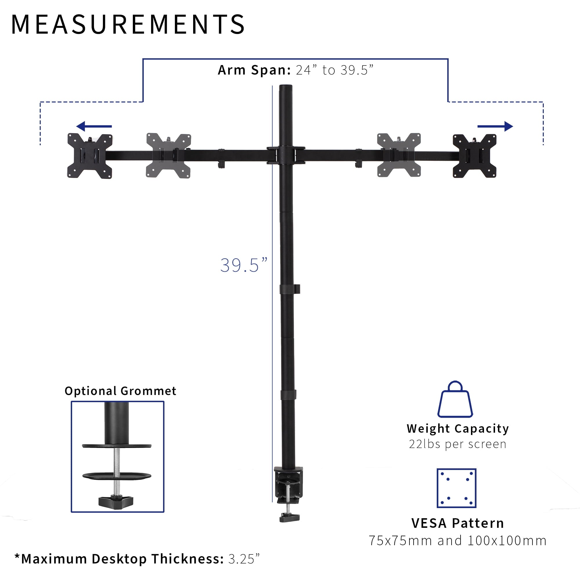 Extra Tall Telescoping Dual 27" to 38" Ultrawide Monitor Heavy Duty Desk Mount Stand - Image 6