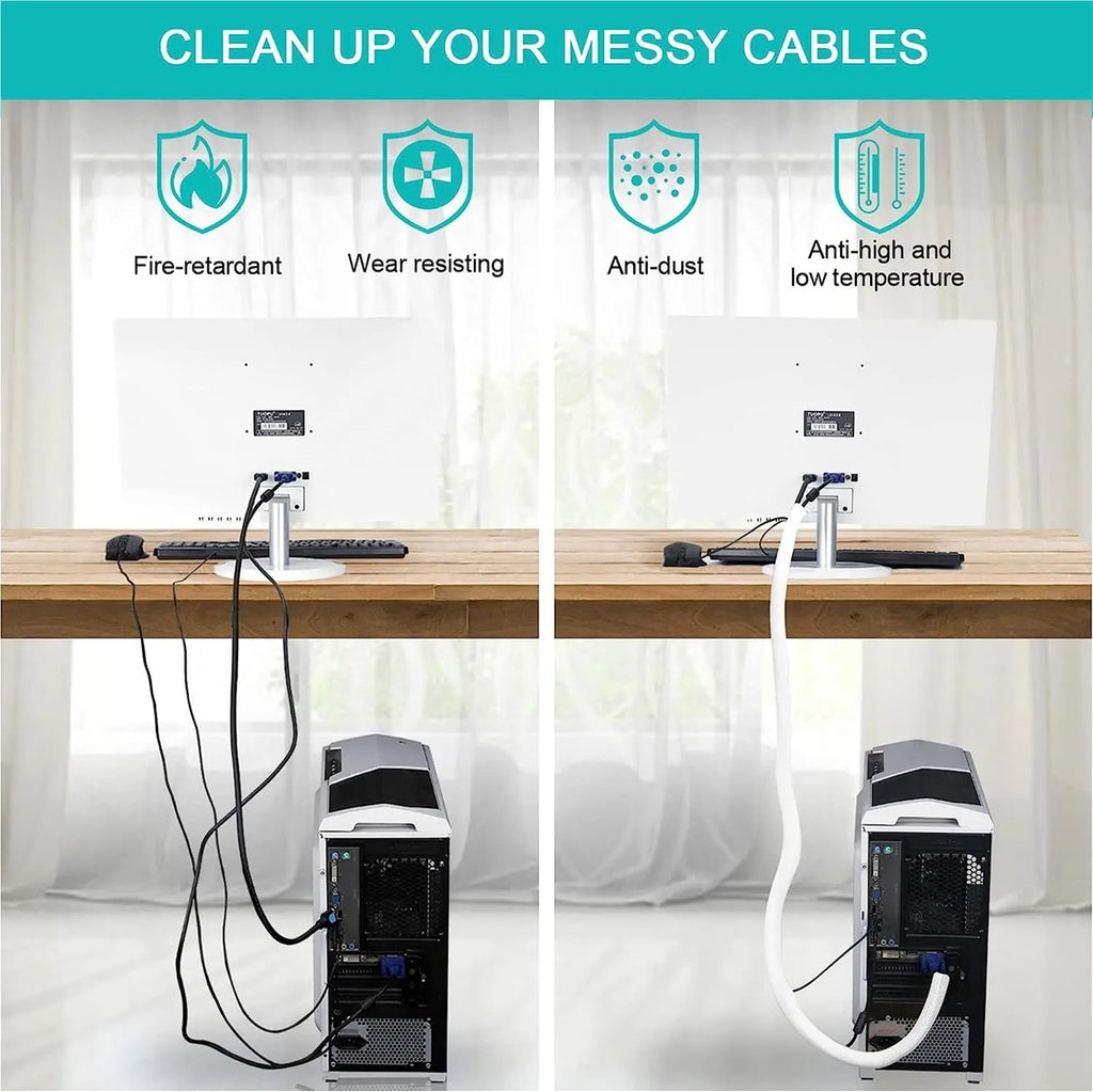 White Cable Sleeve, Cable Organizer For Desk PC TV Computer, Wire Protector Cable Wrap Cover, Cord Management F - Image 3