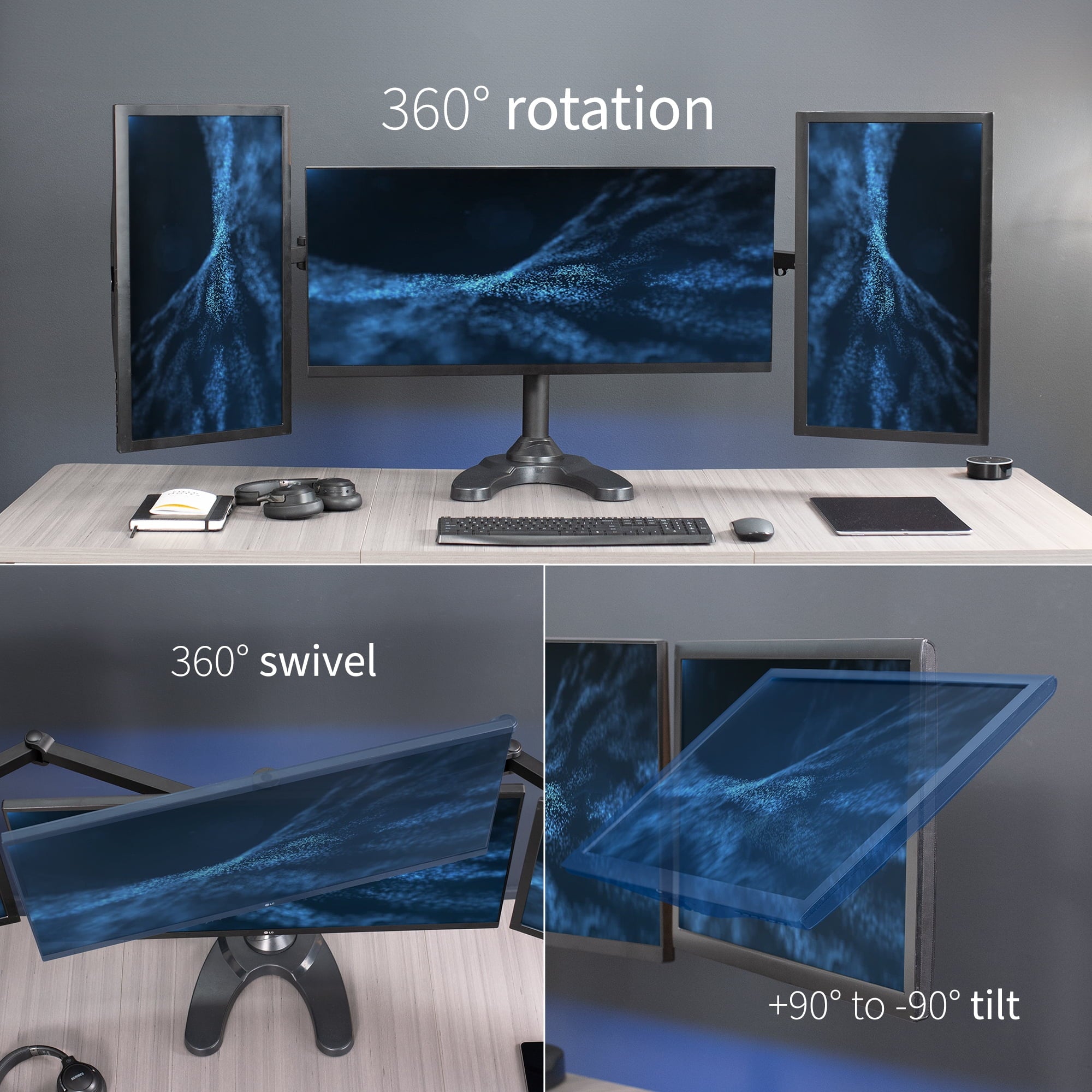 Triple Monitor Desk Stand Mount FreeStanding Adjustable 3 Screens up to 32" - Image 4