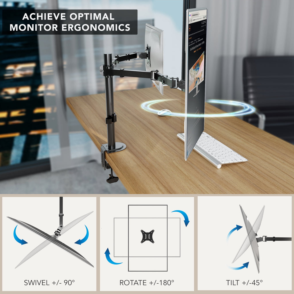 Mount-It! Dual Monitor Desk Stand, Fits 17"-32" Screen Sizes, Full Motion Mount, Ergonomic - Image 5